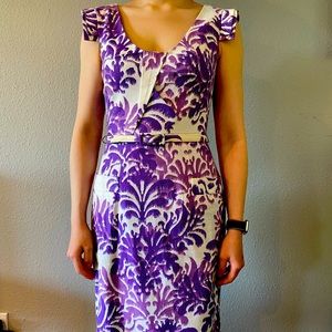 Adrianna Papell purple tropical print dress